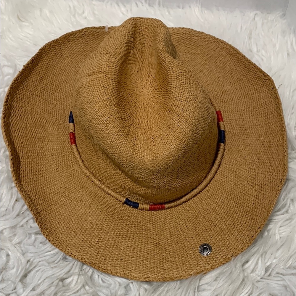 PETER Grimm Stylish Tan Wide Brim Hat with Colorful Band O/S